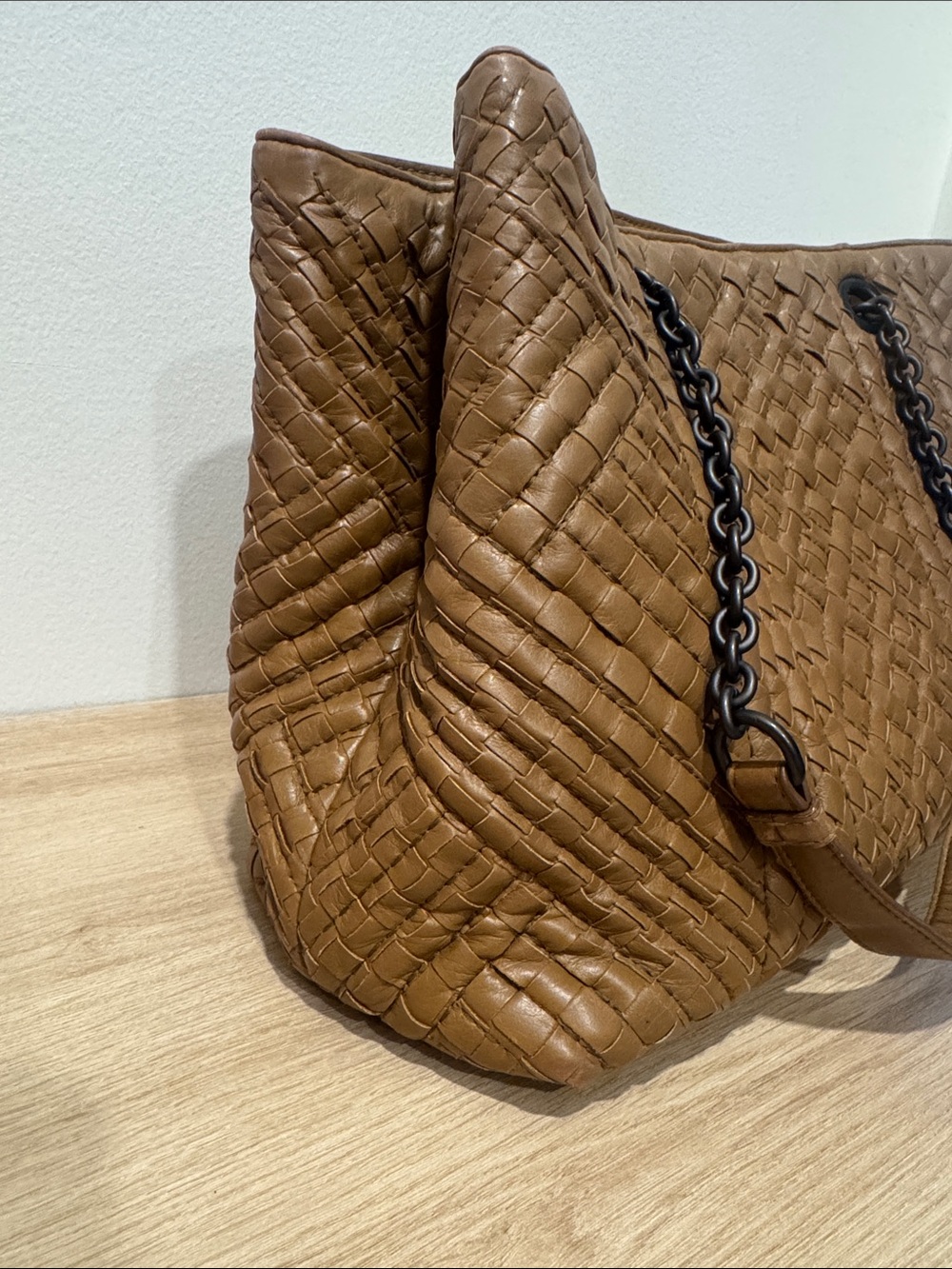 Bottega Veneta Leather Shoulder Tote in Cognac Brown dark gunmetal hardware - Picture 3 of 10